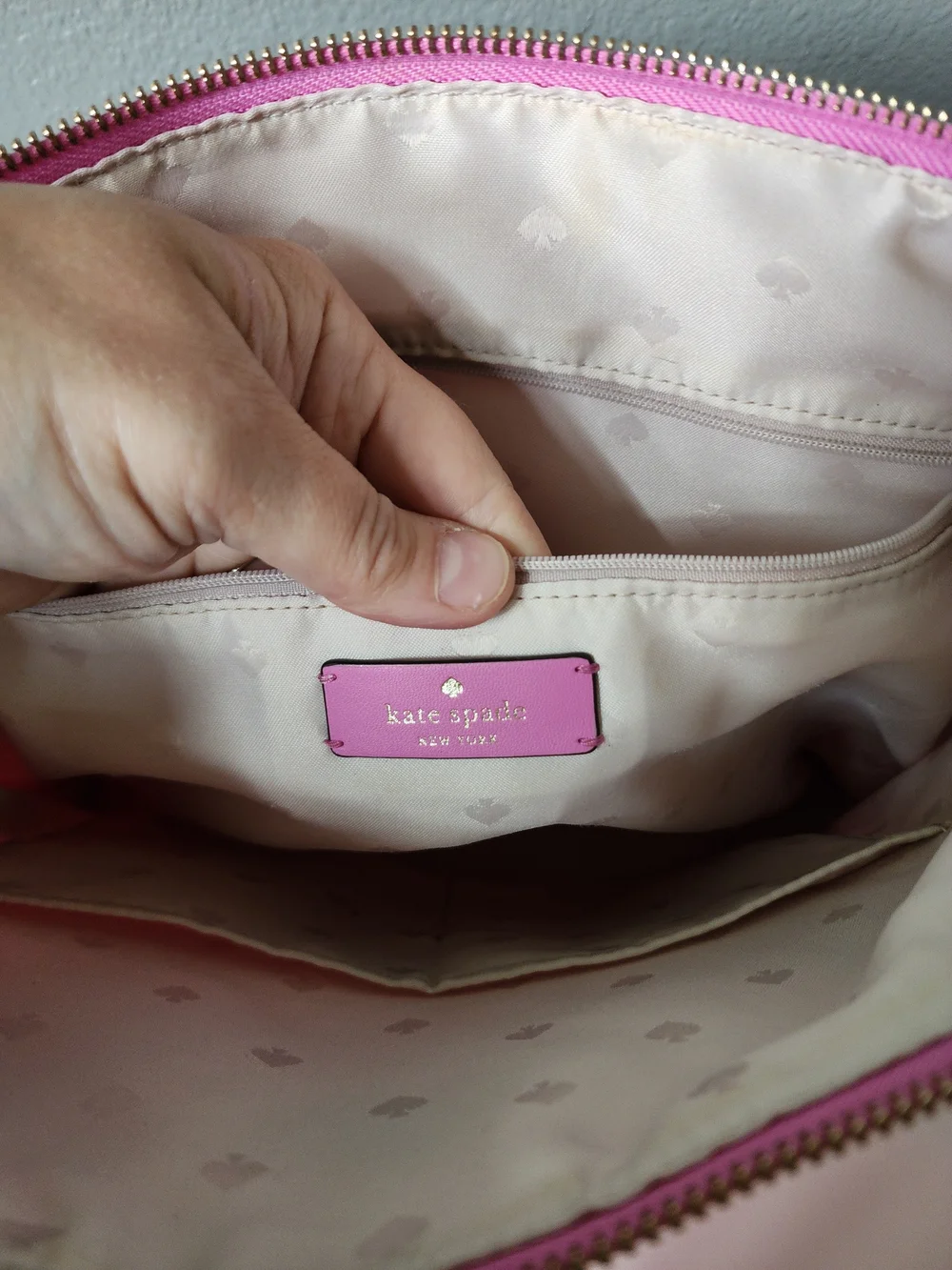 Kate Spade New York Pink Nylon Tote Shoulder Bag Zip Top Leather Handles